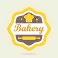 Bakery badge or label in old or vintage style. Design elements with bread symbol isolated on white background. Royalty Free Stock Photo